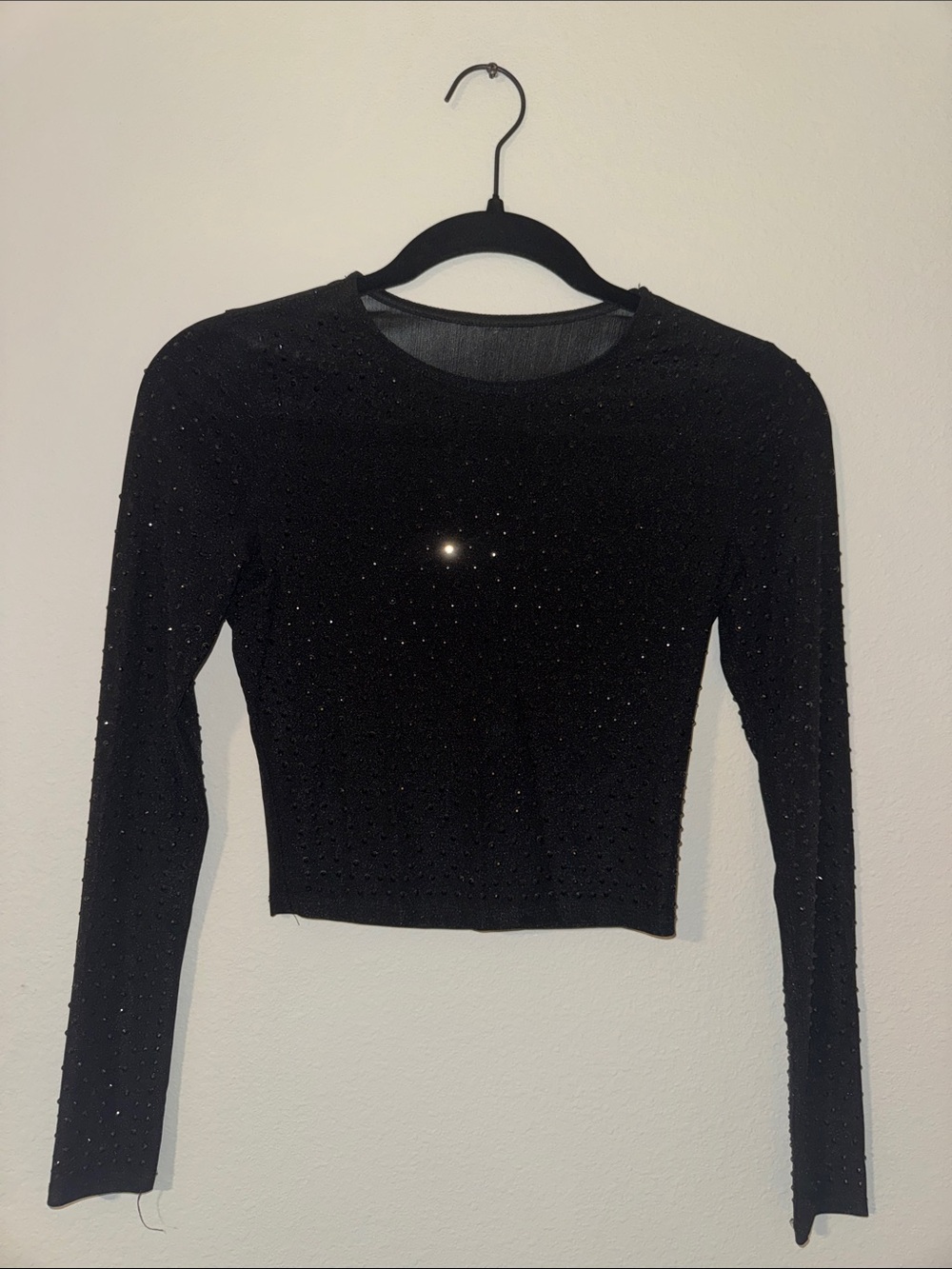 Windsor Black Long-Sleeve Sparkle Crop Top